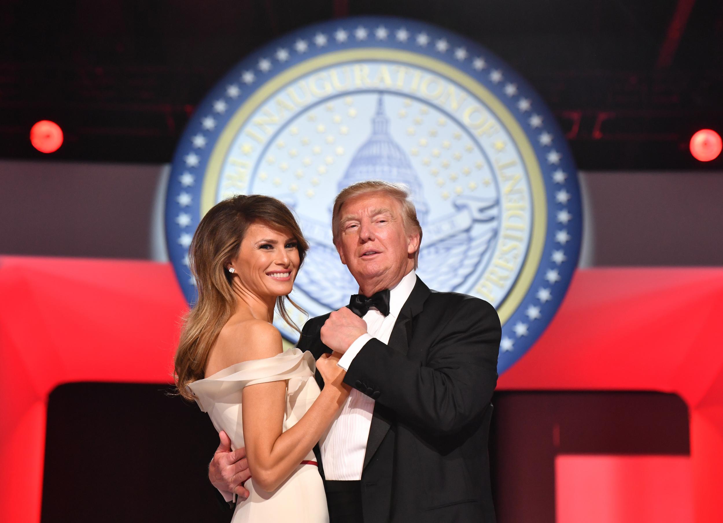 Donald Trump and the first lady, Melania Trump, dance at the Freedom Ball on 20 January 2017