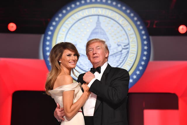 Donald Trump and the first lady, Melania Trump, dance at the Freedom Ball on 20 January 2017