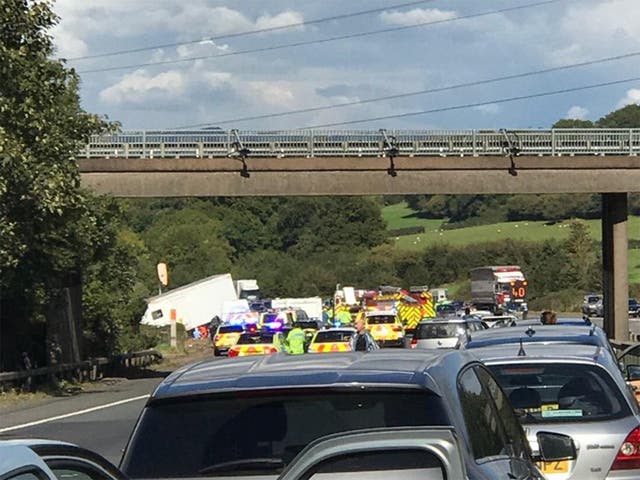 Thirteen ambulances are at the scene of the accident