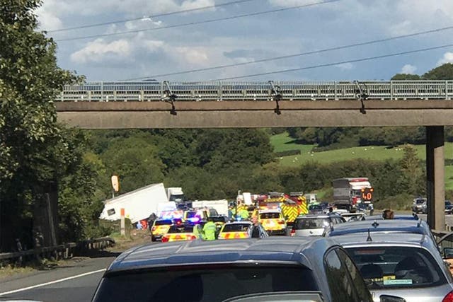 Thirteen ambulances are at the scene of the accident