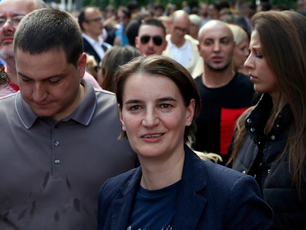 Serbia's first openly-gay Prime Minister Ana Brnabic joins hundreds of marchers at LGBT pride event