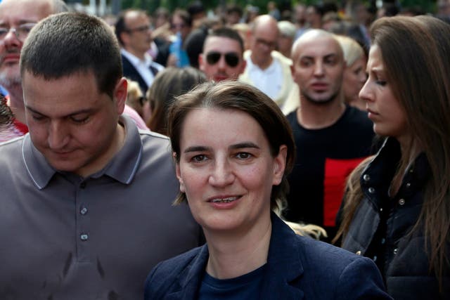 Serbia's Prime Minister, Ana Brnabic, attends a pride march in Belgrade