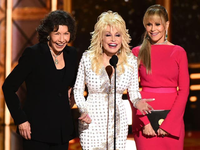 Cast of '9 to 5' Lily Tomlin, Dolly Parton and Jane Fonda earned the first standing ovation at the 69th annual Emmy Awards