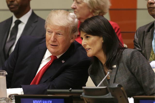 Nikki Haley, seen here with Donald Trump, says 'it is patently ridiculous for the U.N. to examine poverty in America'