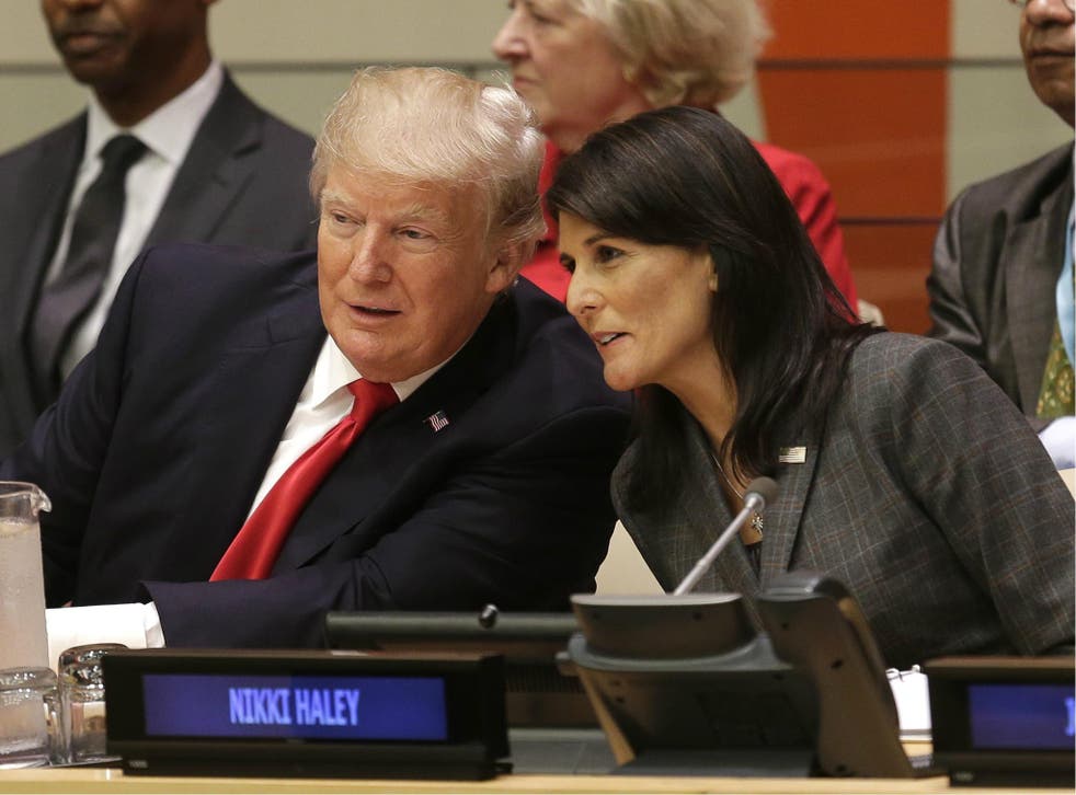 Nikki Haley, seen here with Donald Trump, says 'it is patently ridiculous for the U.N. to examine poverty in America'