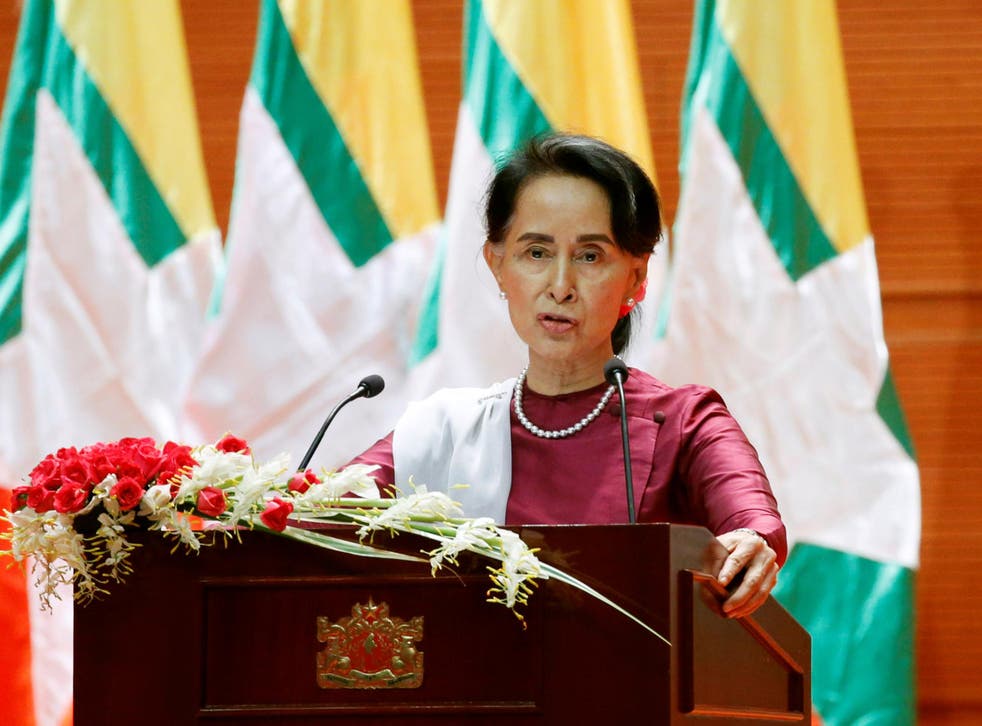 Burma State Counsellor Aung San Suu Kyi delivers a speech to the nation over Rakhine and Rohingya situation in Naypyitaw