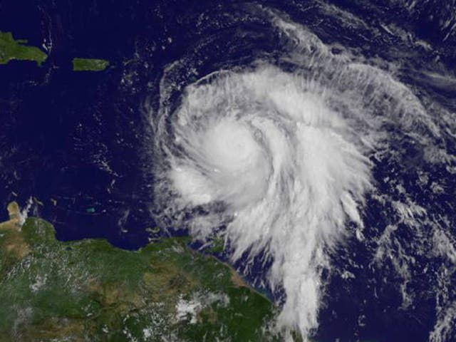 Hurricane Maria is shown in the Atlantic Ocean