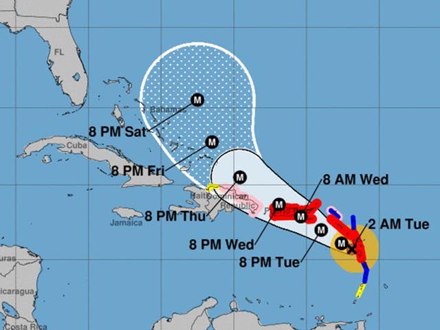 The forecast path of Hurricane Maria