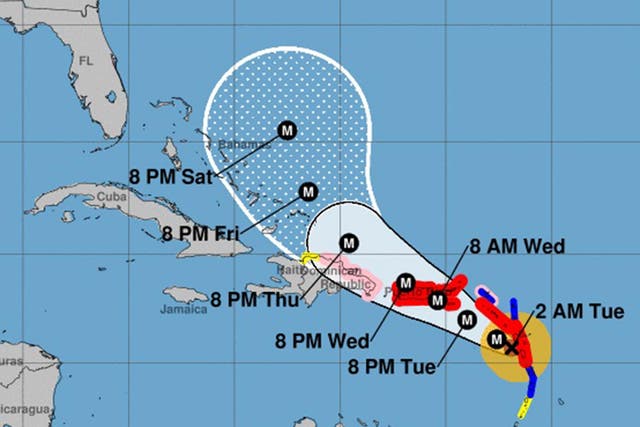 The forecast path of Hurricane Maria