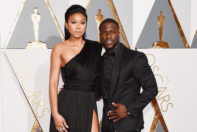 Kevin Hart with his wife Eniko Parrish at the 88th Academy Awards in Hollywood, California, 2016