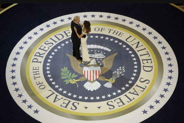 President Donald Trump dances with First Lady Melania Trump, at the Salute To Our Armed Services Inaugural Ball in Washington on 20 January 2017