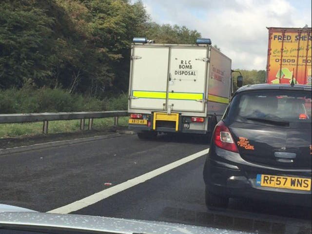A bomb disposal unit was seen travelling along the hard shoulder towards the scene