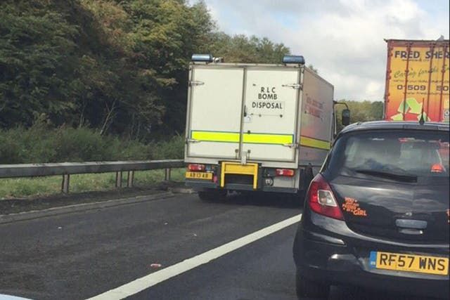 A bomb disposal unit was seen travelling along the hard shoulder towards the scene