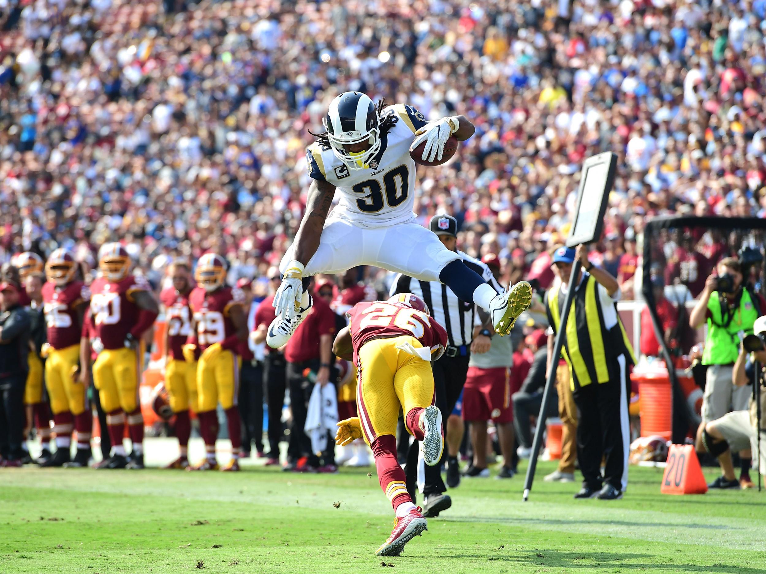 Todd Gurley hurdled a Redskins defender to score for the Rams