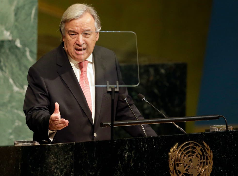Secretary-General Antonio Guterres speaks during the United Nations General Assembly