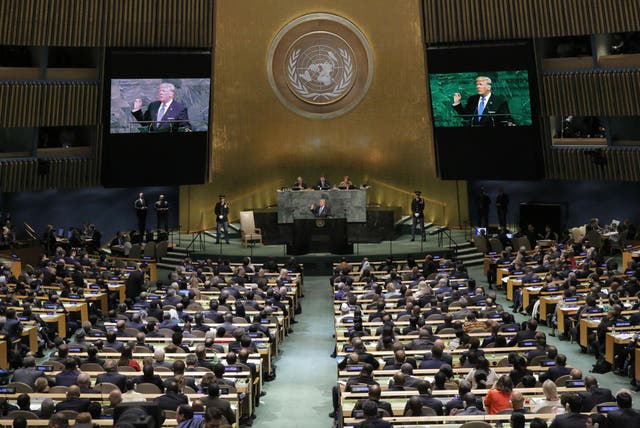 President Trump addressing the United Nations General Assembly in New York