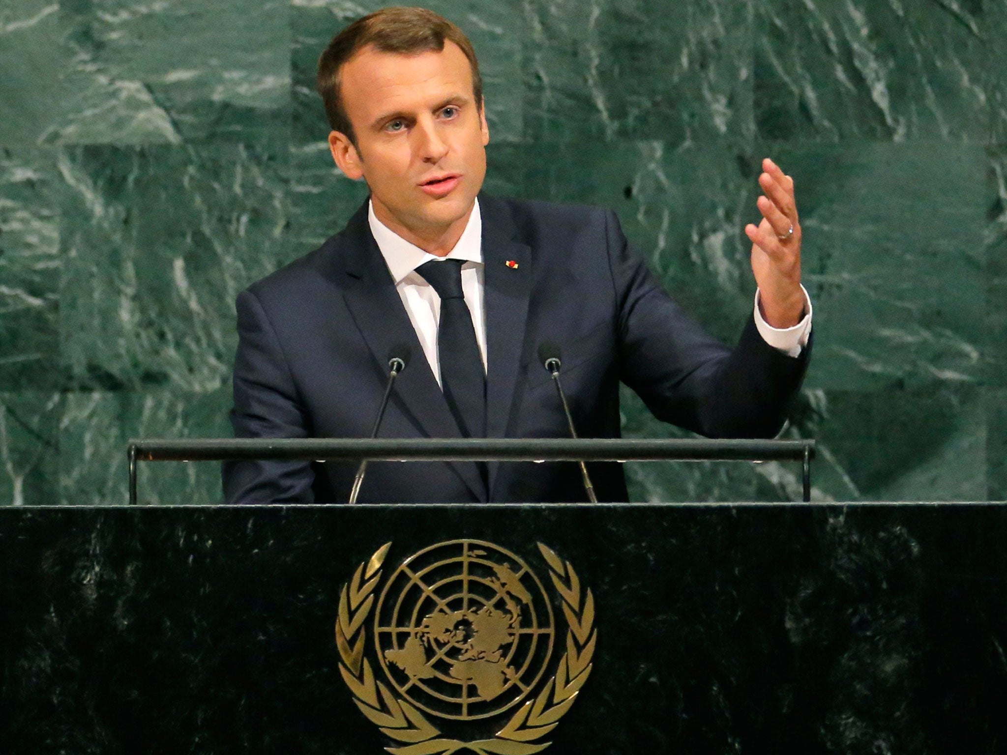 Emmanuel Macron addresses the 72nd United Nations General Assembly at UN headquarters in New York