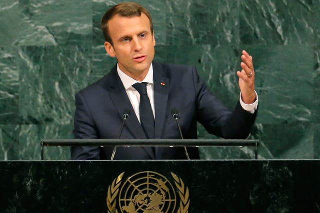 Emmanuel Macron addresses the 72nd United Nations General Assembly at UN headquarters in New York