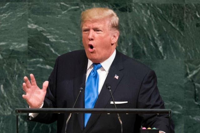 Donald Trump addresses the United Nations General Assembly at UN headquarters, September 19, 2017 in New York City