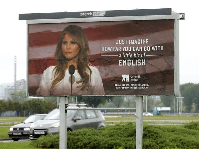 The billboards which depicted Melania Trump and advertised an English language school have now been removed