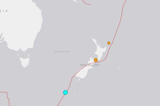 The location of the 6.1 earthquake and two other tremors near New Zealand