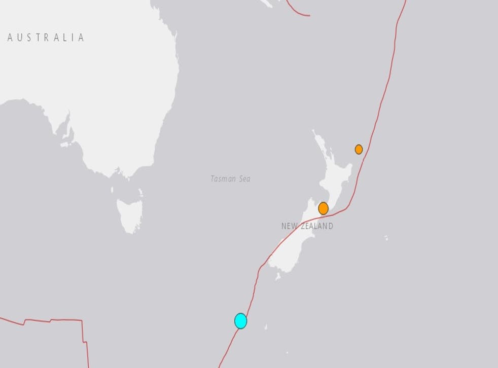 The location of the 6.1 earthquake and two other tremors near New Zealand