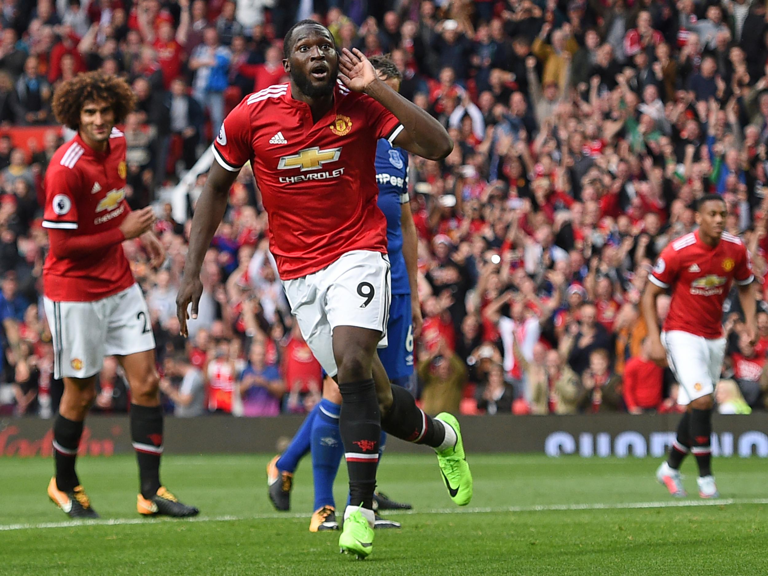 Lukaku celebrates scoring against Everton