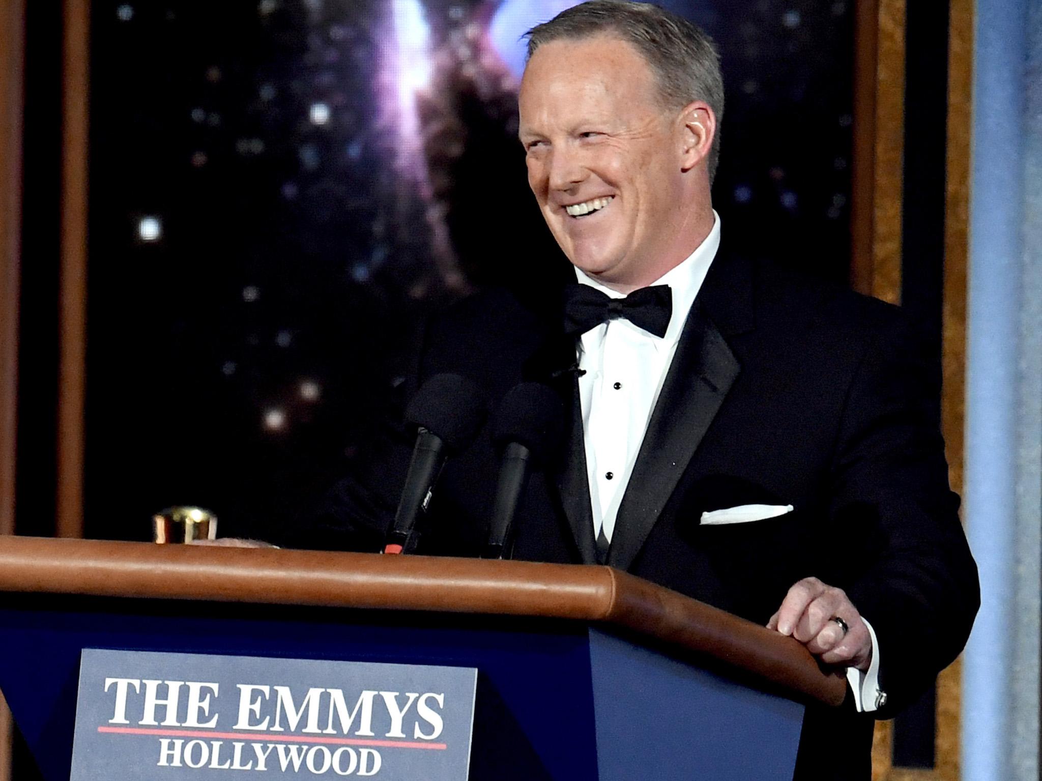 Former White House Press Secretary Sean Spicer speaks onstage during the 69th Annual Primetime Emmy Awards
