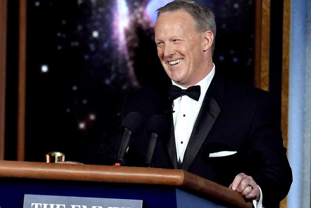 Former White House Press Secretary Sean Spicer speaks onstage during the 69th Annual Primetime Emmy Awards