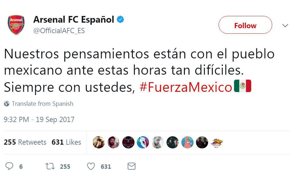 'Our thoughts are with the people of Mexico in these most difficult hours. Always with you'