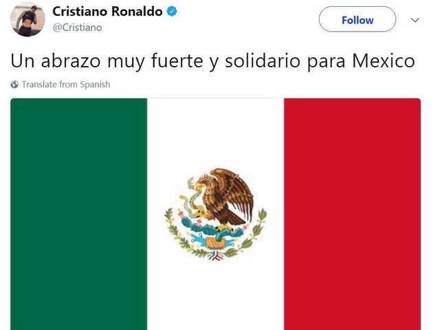 Cristiano Ronaldo sends his condolences and a 'very strong hug' to the people of Mexico