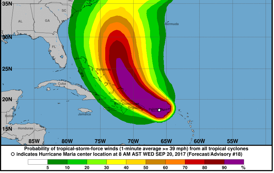 Cjear the decks: The expected course of Hurricane Maria