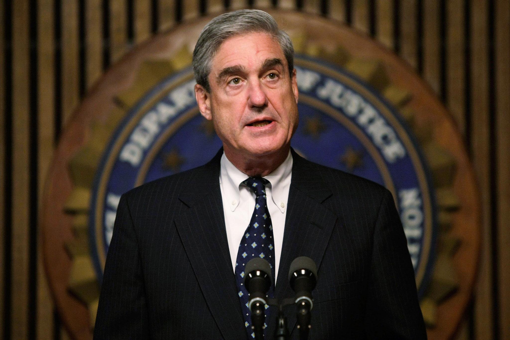 FBI Director Robert Mueller speaks during a news conference at the FBI headquarters