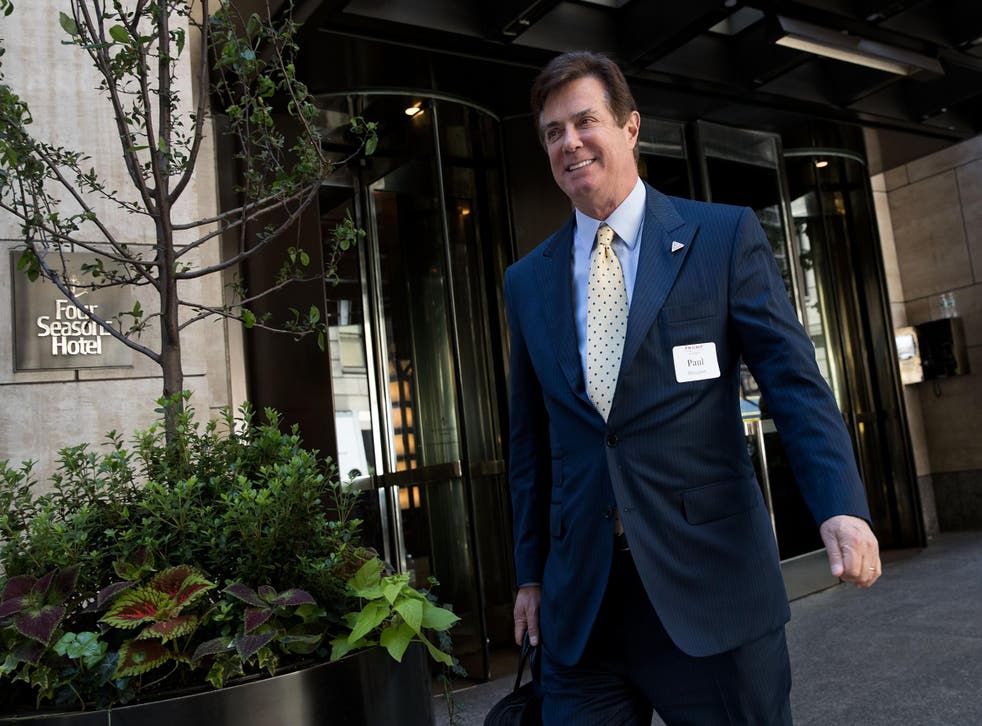 Paul Manafort, Donald Trump's former campaign chairman and chief strategist, leaves the Four Seasons Hotel after a meeting with Trump and Republican donors