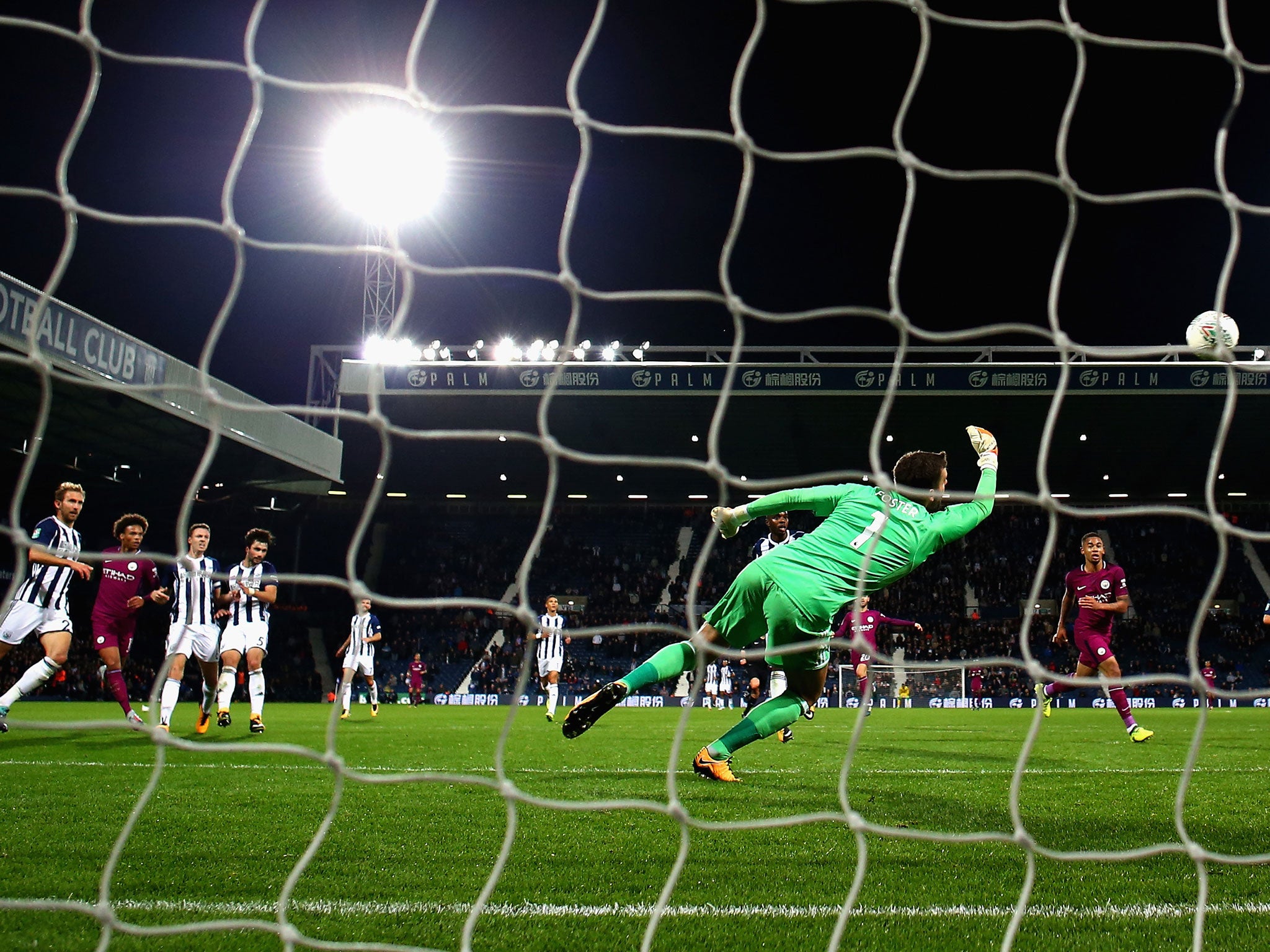 Ben Foster dives in vain to stop Sane's winning goal