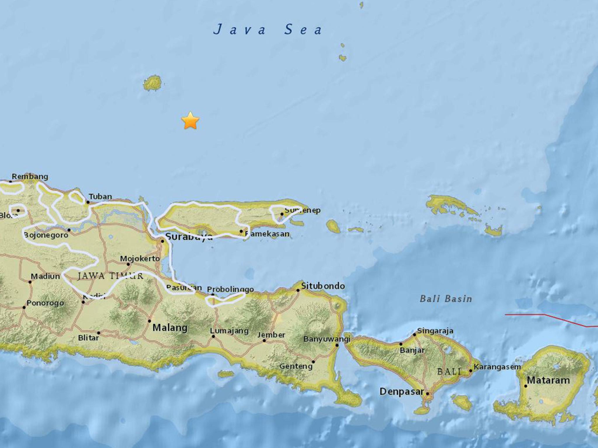 The location of the overnight earthquake in the Java Sea