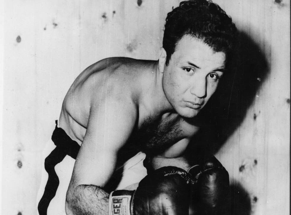 Jake LaMotta in training for his 1949 bout with Marcel Cerdan. LaMotta won the fight in Detroit and was declared middleweight champion of the world