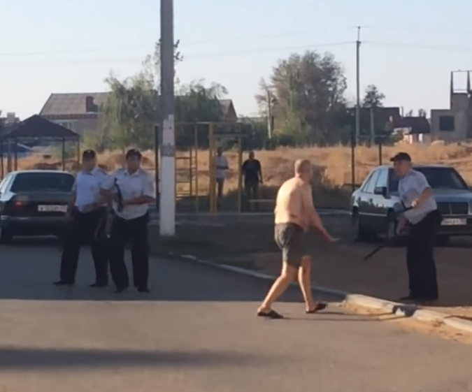 The man brandished a knife at police officers in Astrakhan, southern Russia