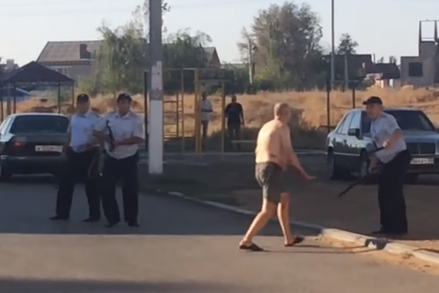 The man brandished a knife at police officers in Astrakhan, southern Russia