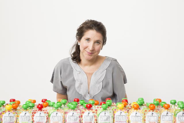 Cat Gazzoli with Piccolo baby food pouches, which launched in Waitrose last year and have since expanded to 30 flavours