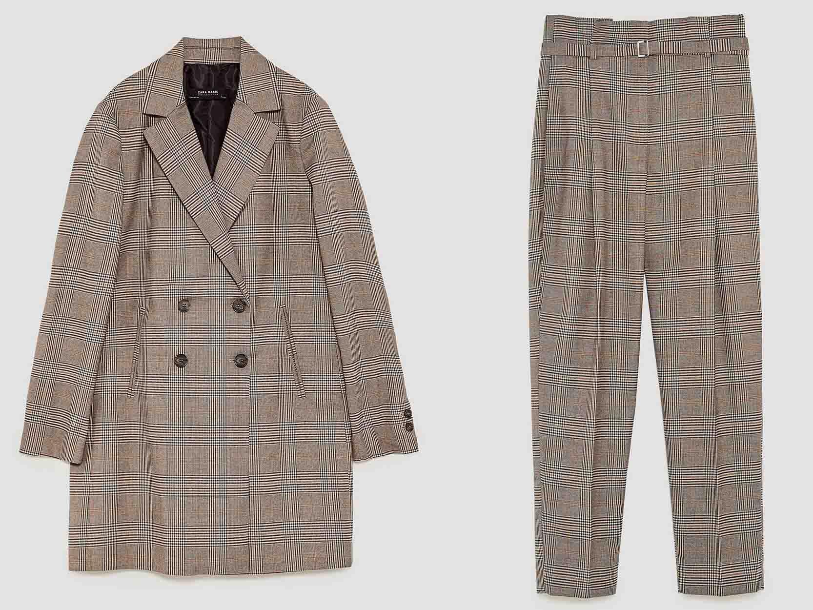 Double Breasted Coat, £69.99, Checked Trousers, £29.99, Zara