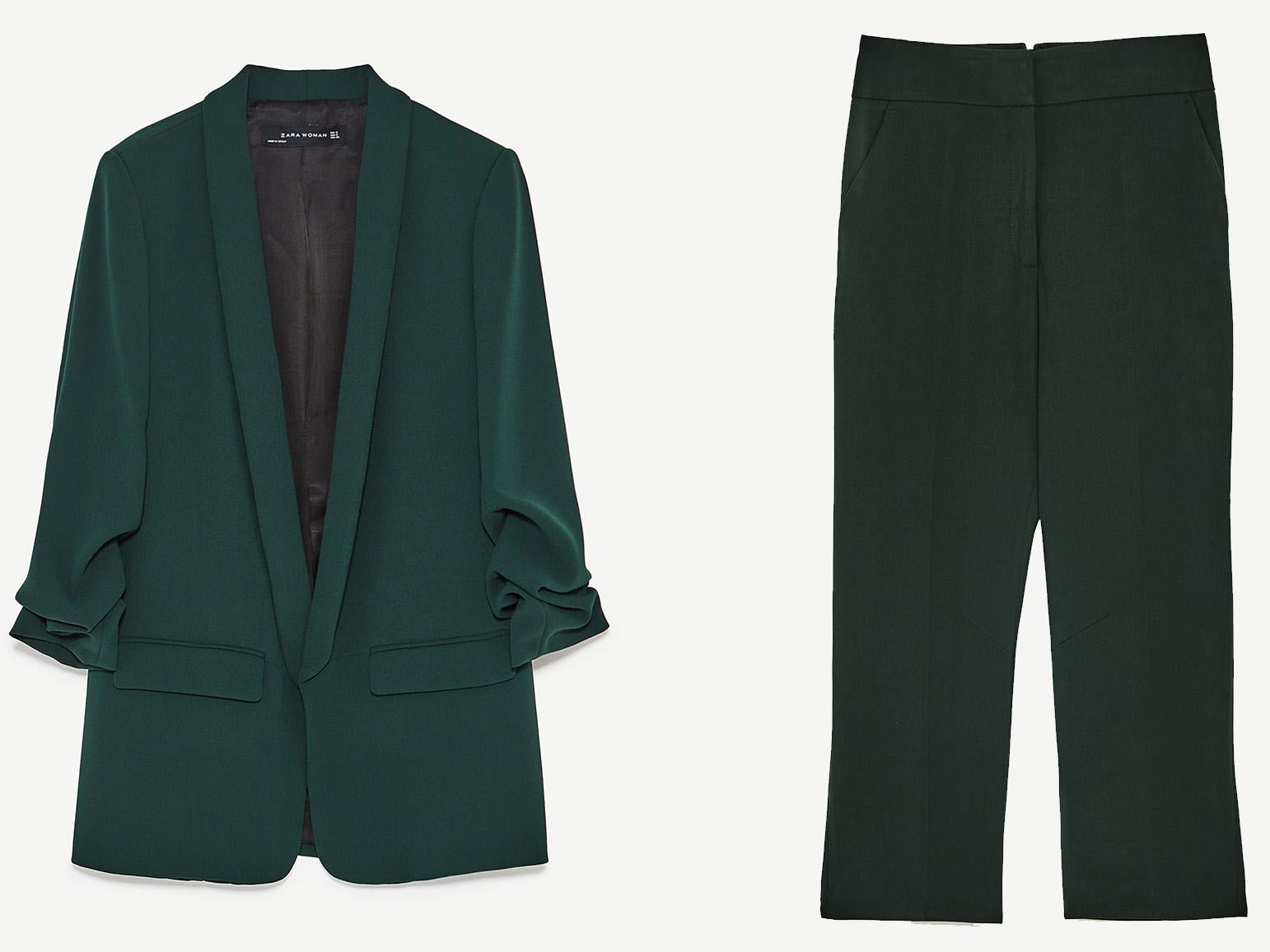 Roll-up Sleeve Jacket, £69.99, High Waist Trousers, £29.99, Zara