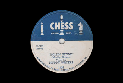 ‘Rollin’ Stone’, 10-inch 78rpm single recorded by Muddy Waters in 1950, from which Mick Jagger & co took their name in 1962