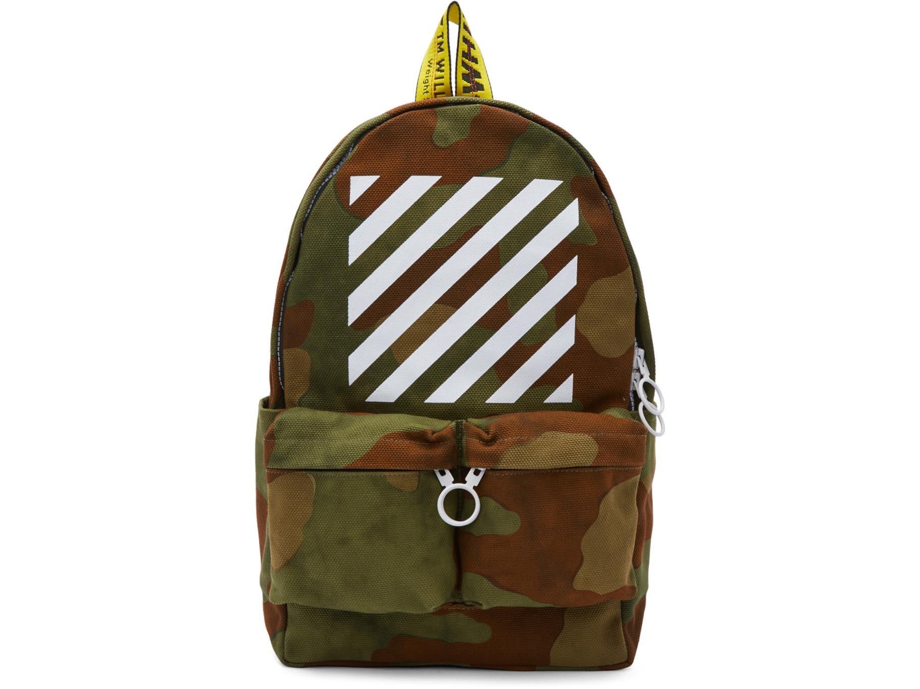 Off-white, green camouflage backpack, £415, Ssense