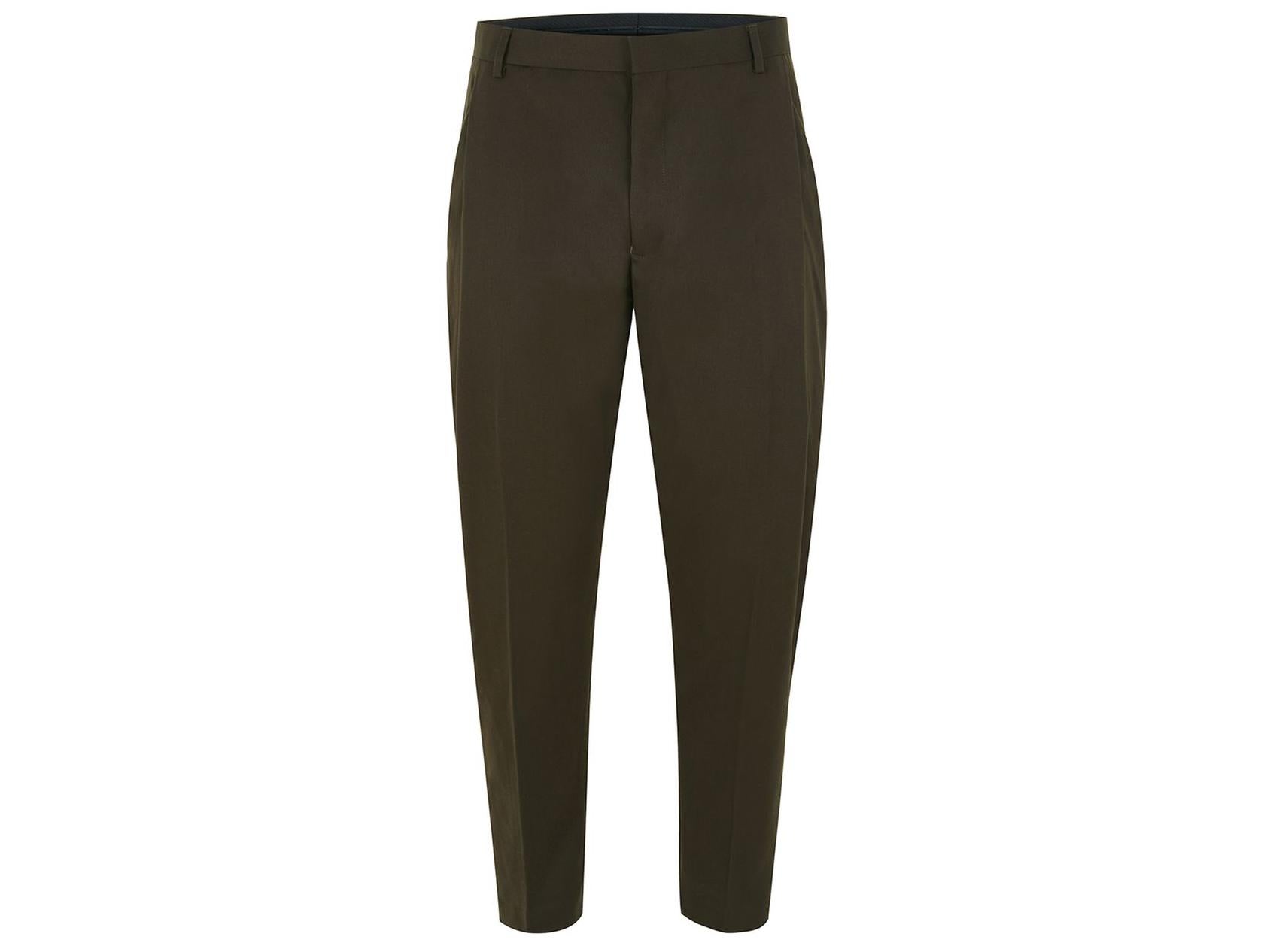 Olive green smart tapered trousers, £35, Topman