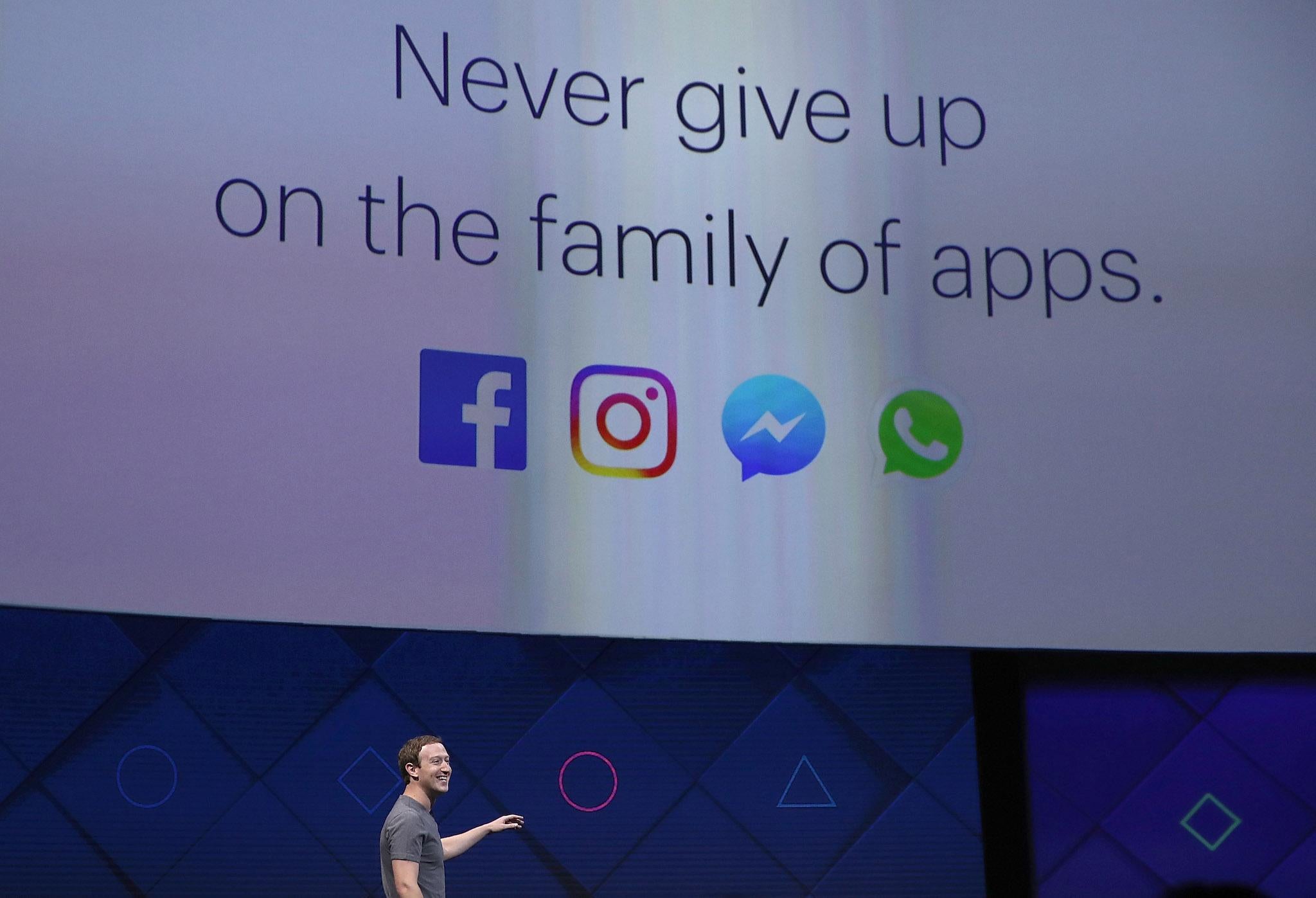 Facebook CEO Mark Zuckerberg delivers the keynote address at Facebook's F8 Developer Conference on April 18, 2017