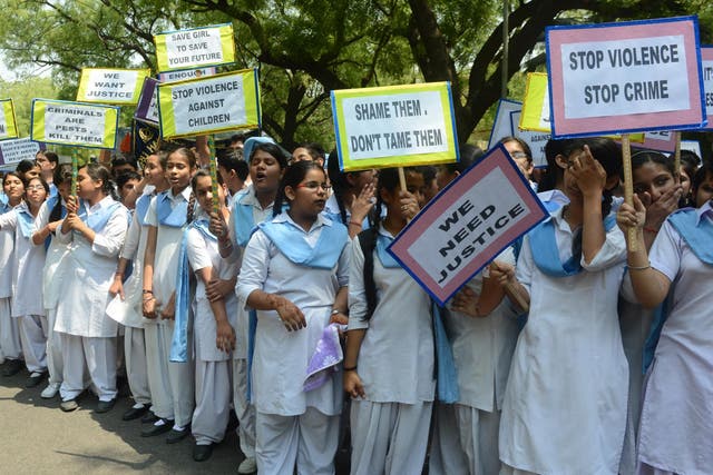 Indian schoolgirls protest against the sexual violence after the rape of a girl in Delhi in 2013 (file photo)