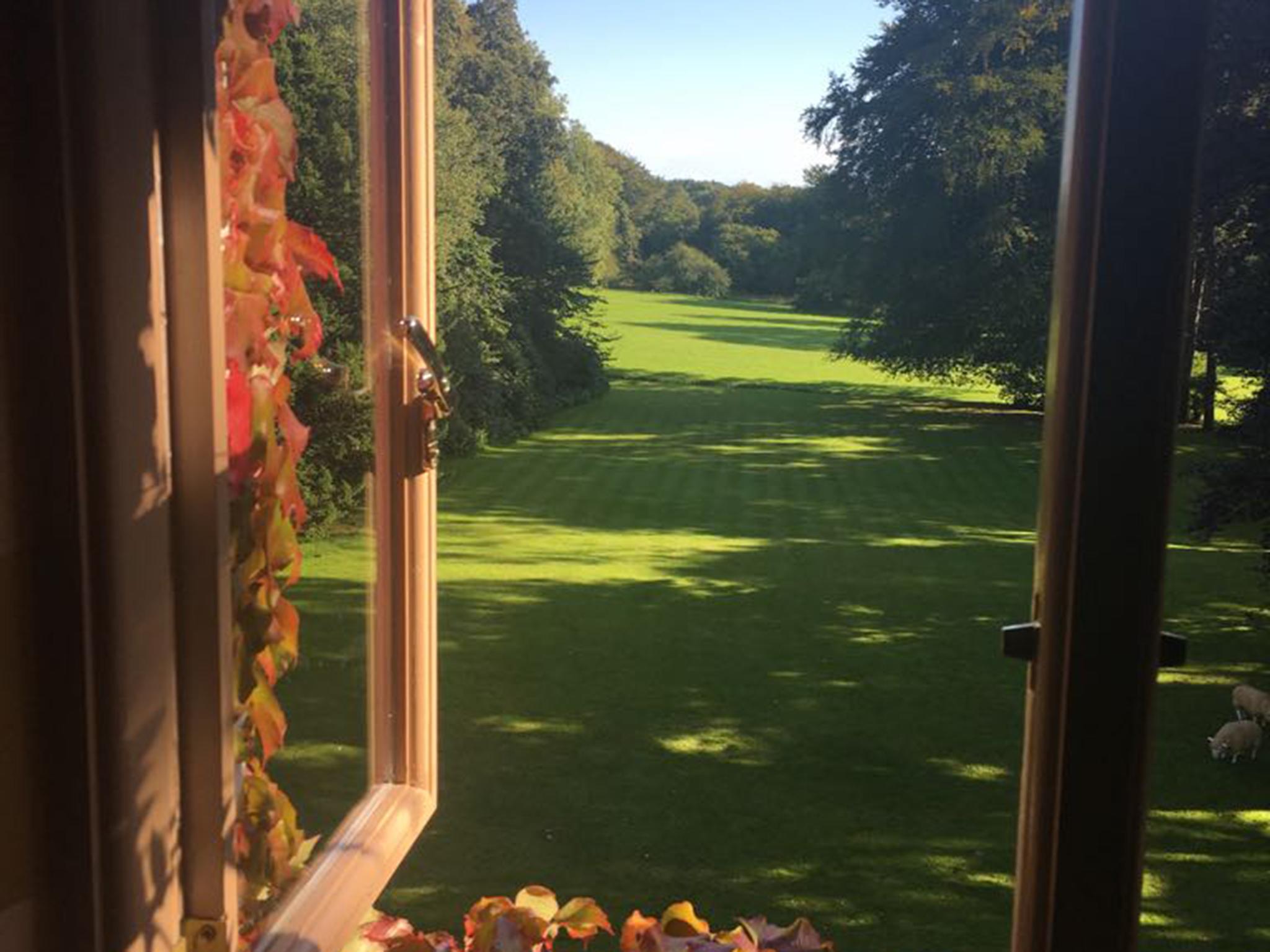 View of the grounds from the bedroom window at Fairyhill