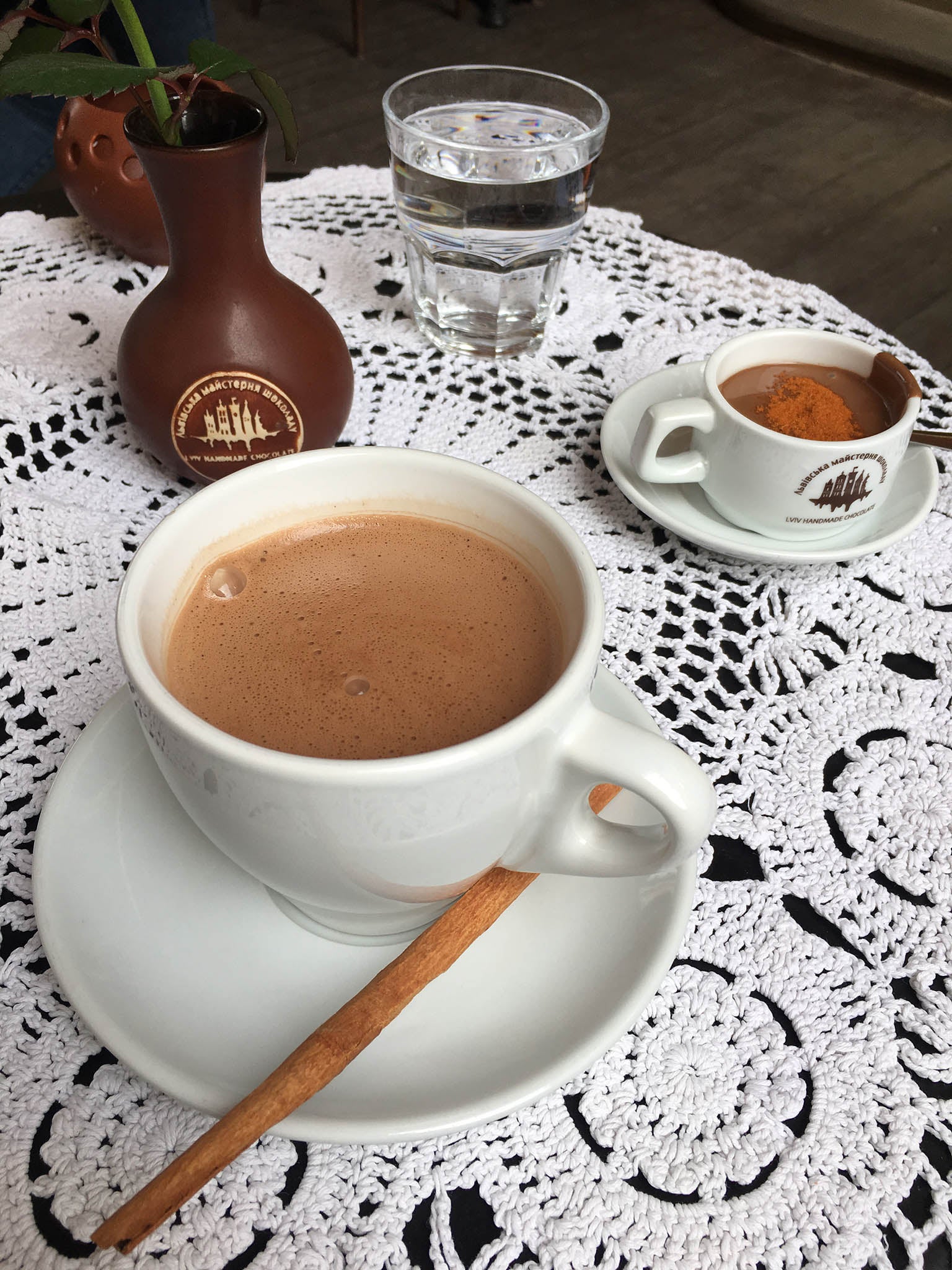 A traditional Lviv?hot chocolate is large, spiced and comes with a cinnamon stick