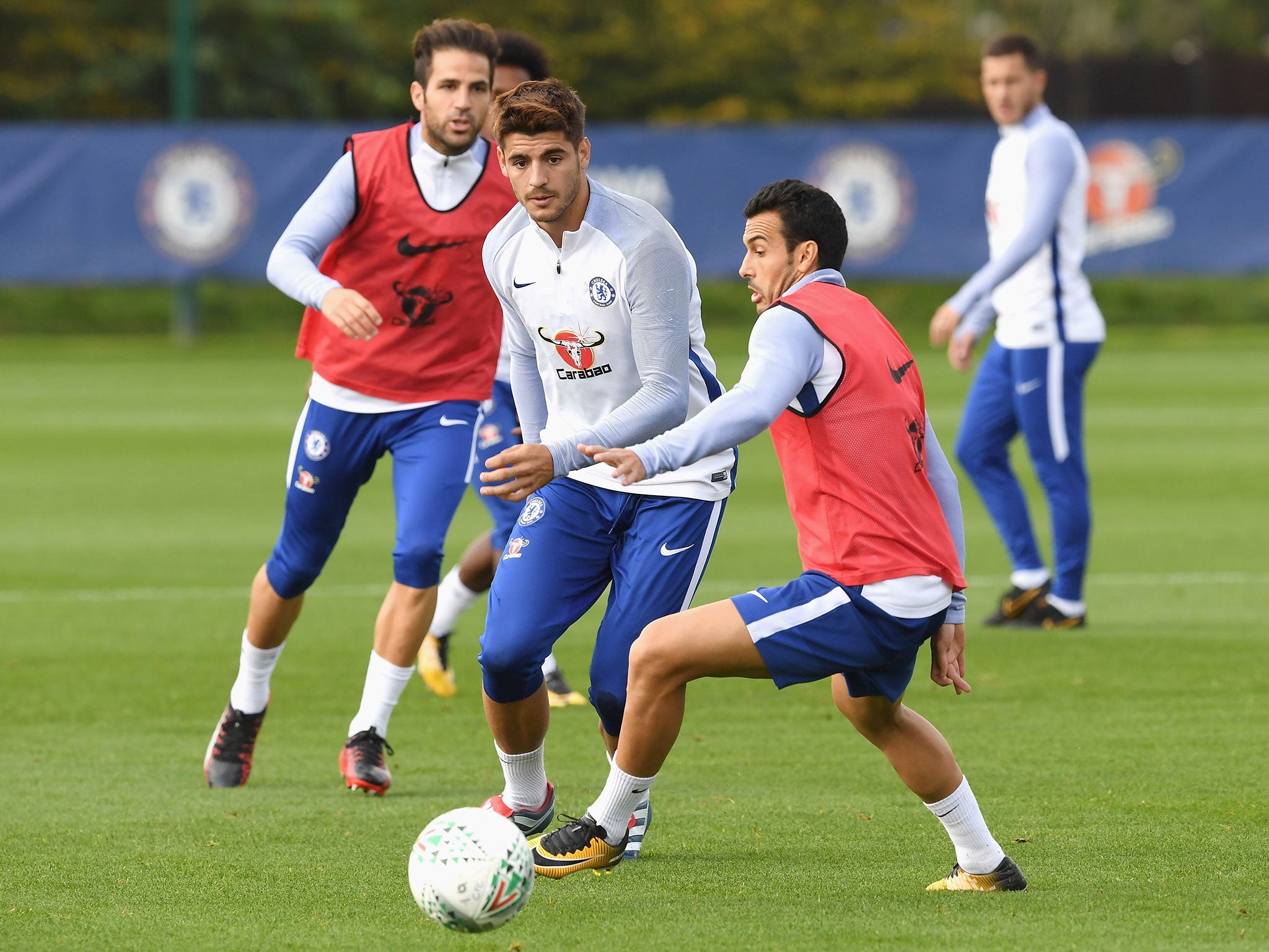 Alvaro Morata in training with his Chelsea teammates earlier this week
